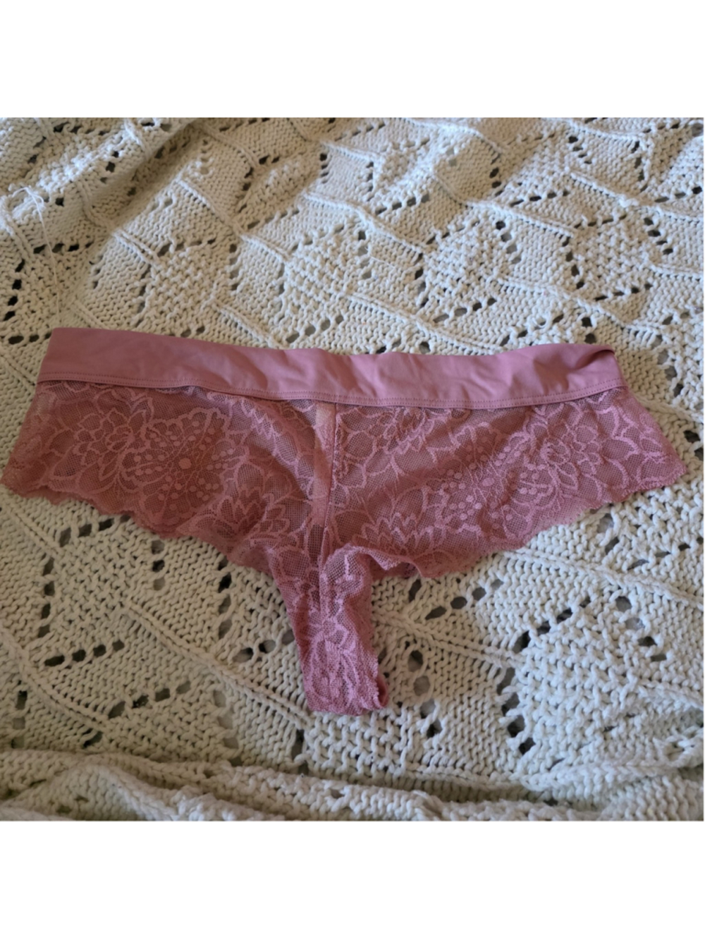 VICTORIA'S SECRET PINK Large SMOOTH BAND FLORAL LACE RARE CHEEKSTER PANTIES